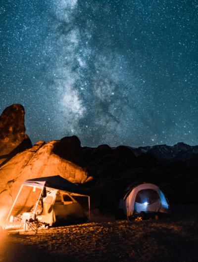 Camping under starry sky and Milky Way